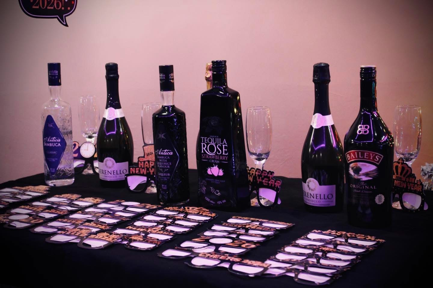 Prosecco, Baileys and liqueurs set out for New Year's Eve