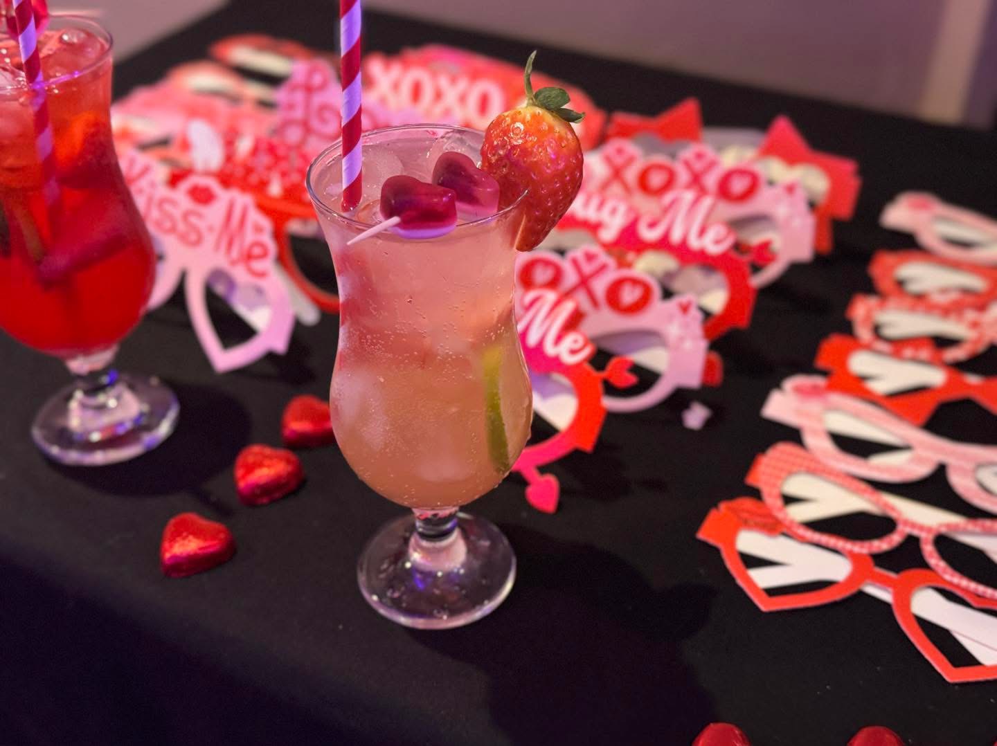 Pink strawberry Valentine's cocktail served at Fusion Spice