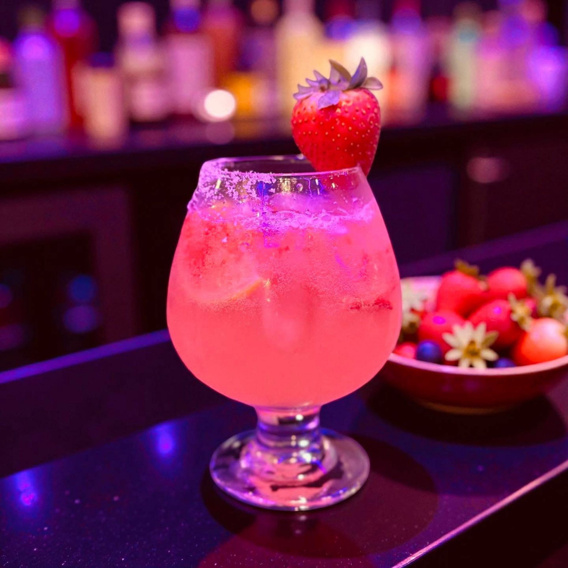 Strawberry cocktail with a sugared rim