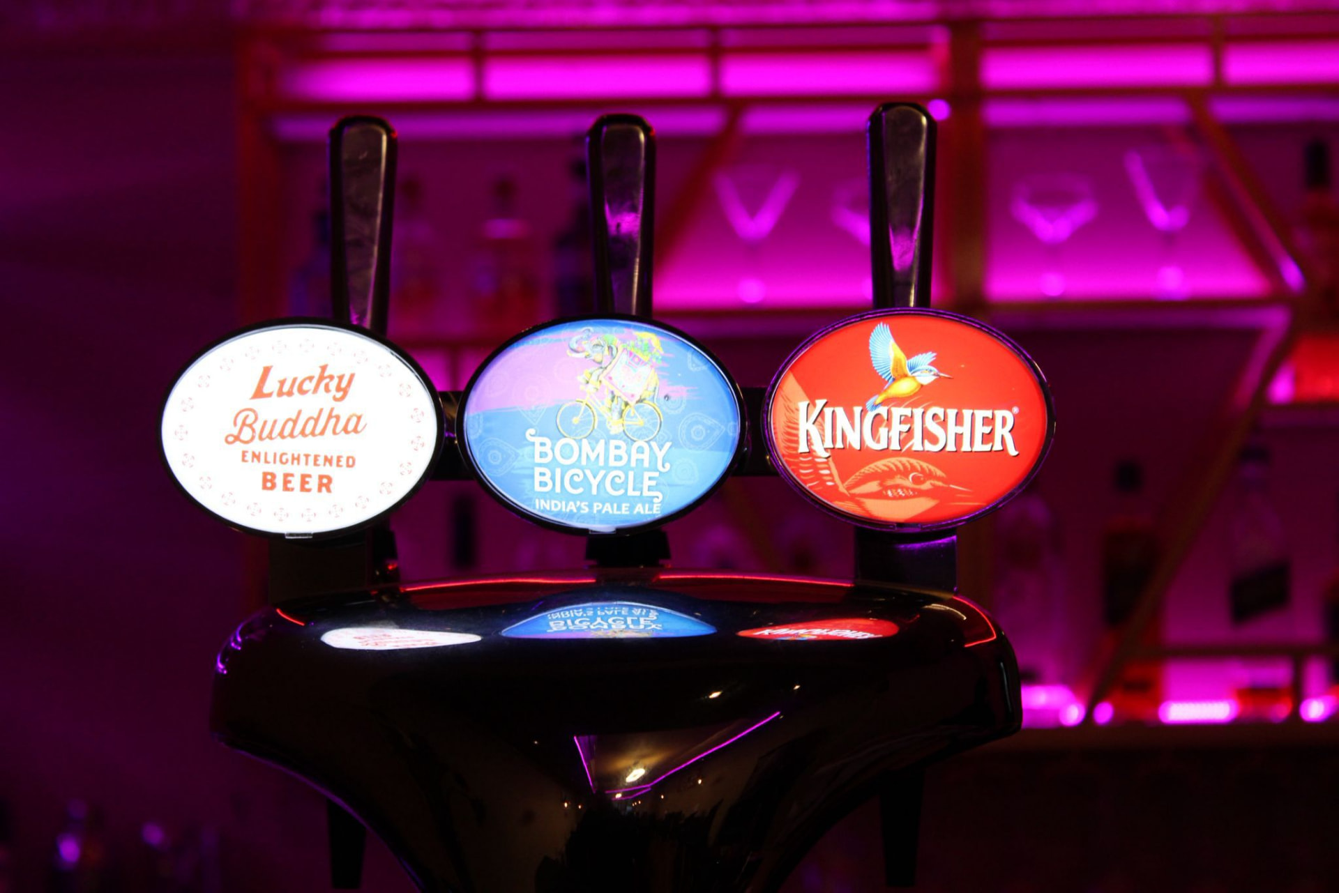 Lucky Buddha, Bombay Bicycle and Kingfisher beer taps